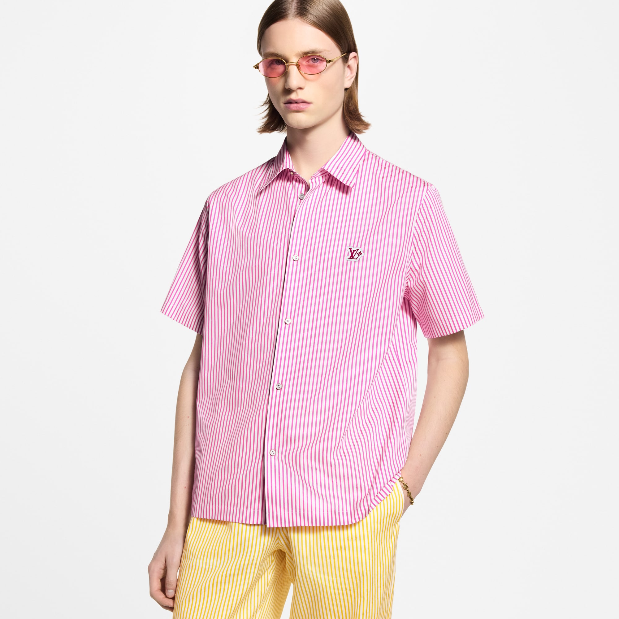 LOUIS VUITTON ピンク ストライプ ポロシャツ M Monogram Striped Short-Sleeved Shirt - Ready-to-Wear | Louis